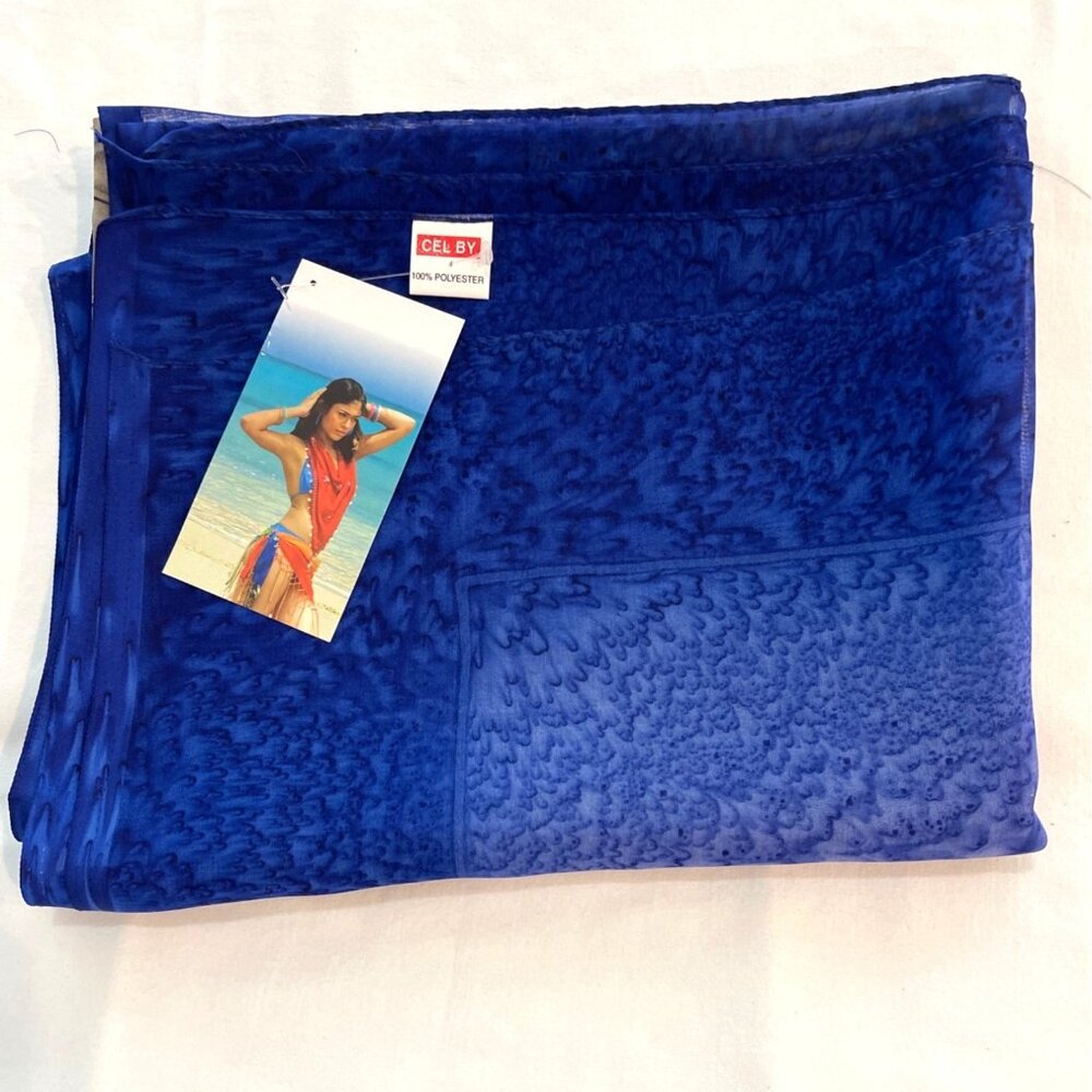VTG 90s Caribbean Blue Gold Fish Bathing Swimsuit Cover Sarong Beach Wrap India - Picture 3 of 11